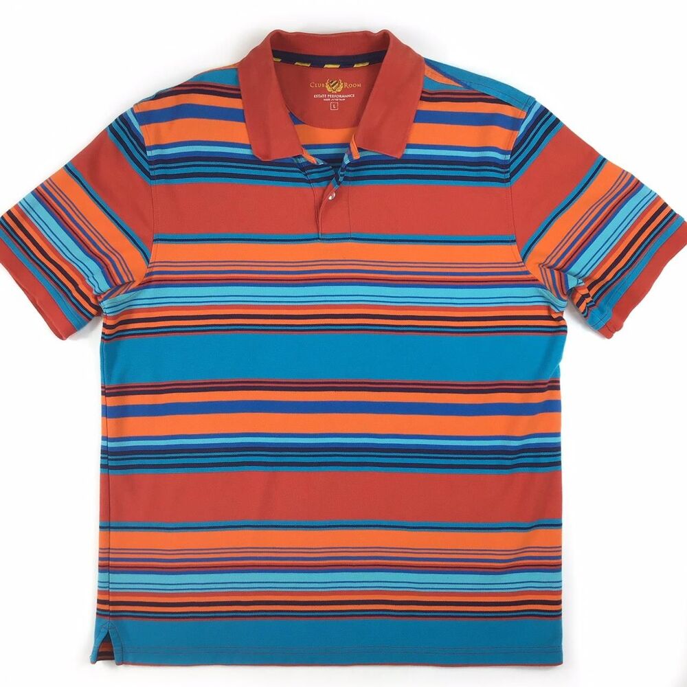 Y2K Club Room Mens Polo Shirt L Striped Multicolored Preppy Country Club Easter